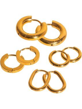 Multi-Pack Rounded Huggie Hoop Earrings for Women - Adjustable, Stainless Steel